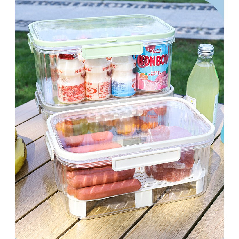 Cutie de Depozitare Portabilă, cu Separator pentru Gheață și Scurgere, Menține Rece, Caserolă Prânz, 25x16.5x11.5 cm, Gri/Transparent