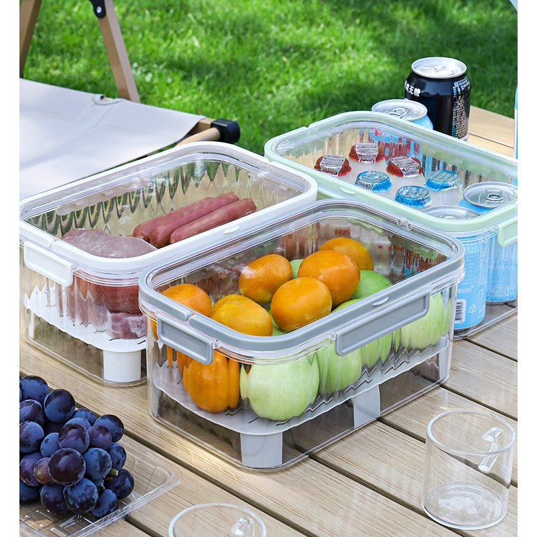 Cutie de Depozitare Portabilă, cu Separator pentru Gheață și Scurgere, Menține Rece, Caserolă Prânz, 25x16.5x11.5 cm, Gri/Transparent