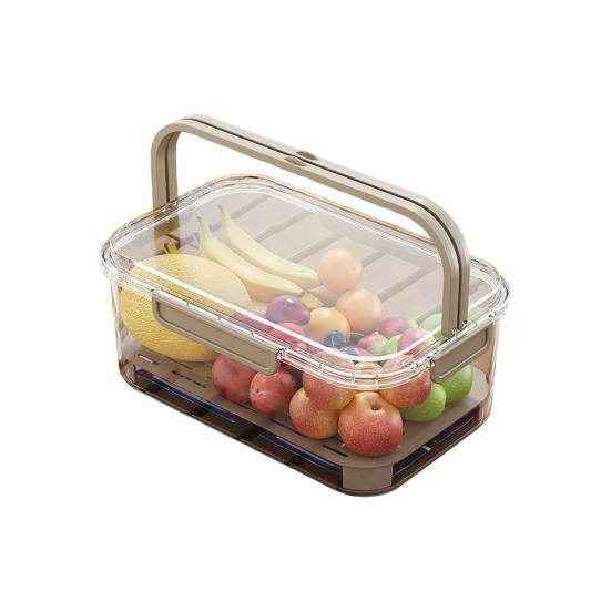 Cutie de Depozitare Portabilă, cu Separator pentru Gheață și Scurgere, Menține Rece, Caserolă Prânz, 25x16.5x11.5 cm, Gri/Transparent