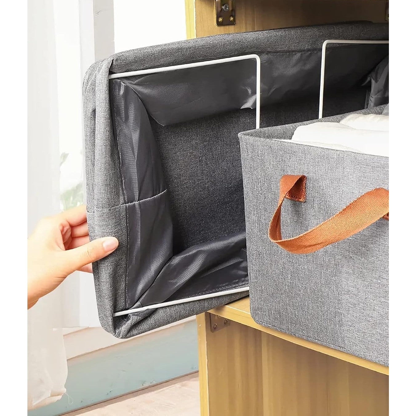Cutie de Depozitare Tip Coș, Pliabilă, Material Textil, Maro, 35L