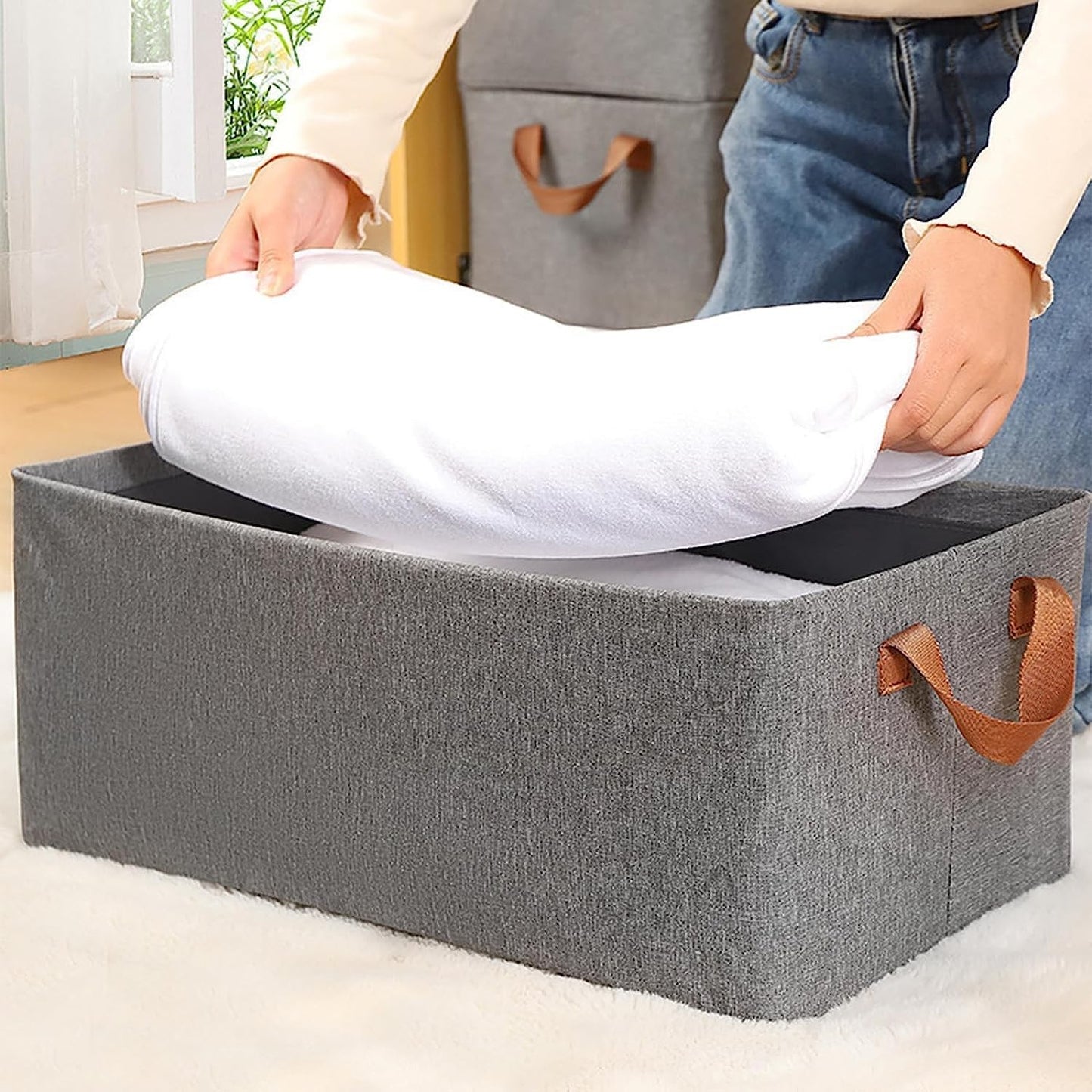 Cutie de Depozitare Tip Coș, Pliabilă, Material Textil, Maro, 35L