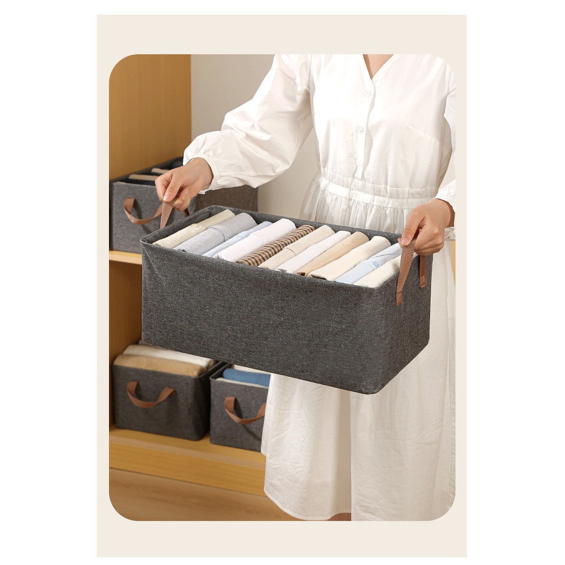 Cutie de Depozitare Tip Cos, Material Textil, Pliabila, 47x30x25 cm, 35 l, Cadru Metalic, cu Manere, Gri