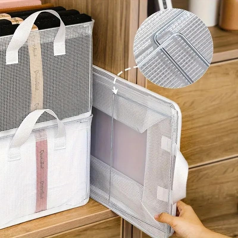 Cutie de Depozitare Tip Coș, Pliabilă, Material Textil Transparent, Alb Transparent, 35L