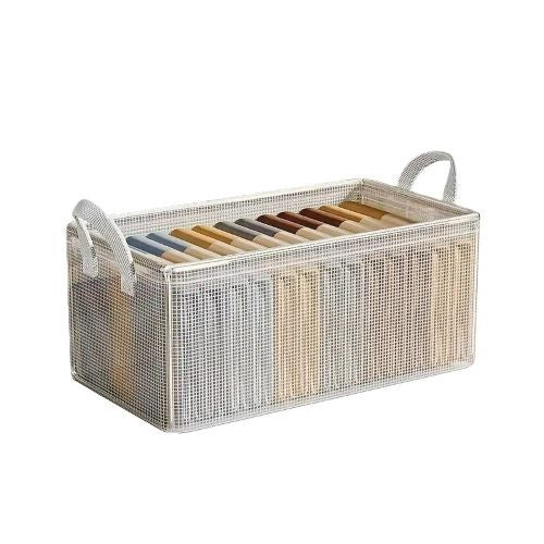 Cutie de Depozitare Tip Coș, Pliabilă, Material Textil Transparent, Alb Transparent, 35L