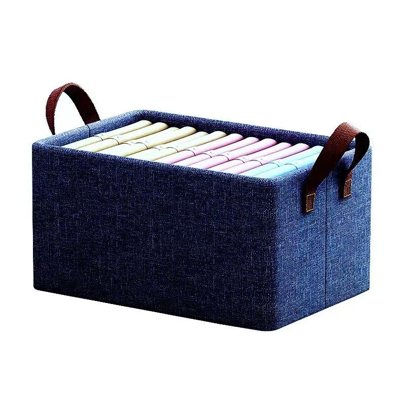 Cutie de depozitare pliabila tip cos cu manere, material textil, 47x20x28 Albastru