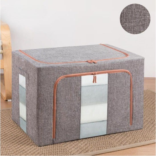 Cutie de depozitare pliabila cu fermoar 100L material textil 60x42x40cm Gri