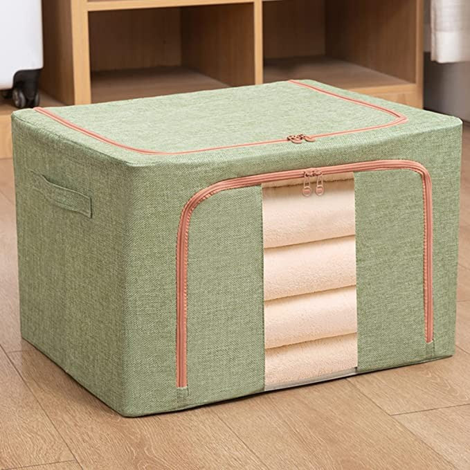 Cutie de depozitare pliabila, 24L, din bumbac si in 40x30x20cm , 2 ferestre , frontală si laterala Verde