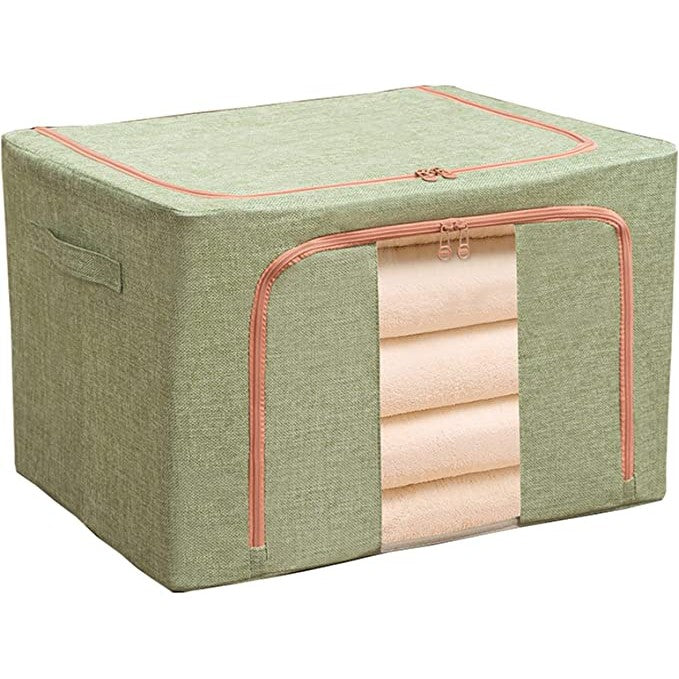 Cutie de depozitare pliabila, 24L, din bumbac si in 40x30x20cm , 2 ferestre , frontală si laterala Verde