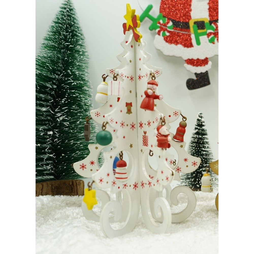 Decorațiune Crăciun Brad din lemn, Alb , 12cm x 20cm