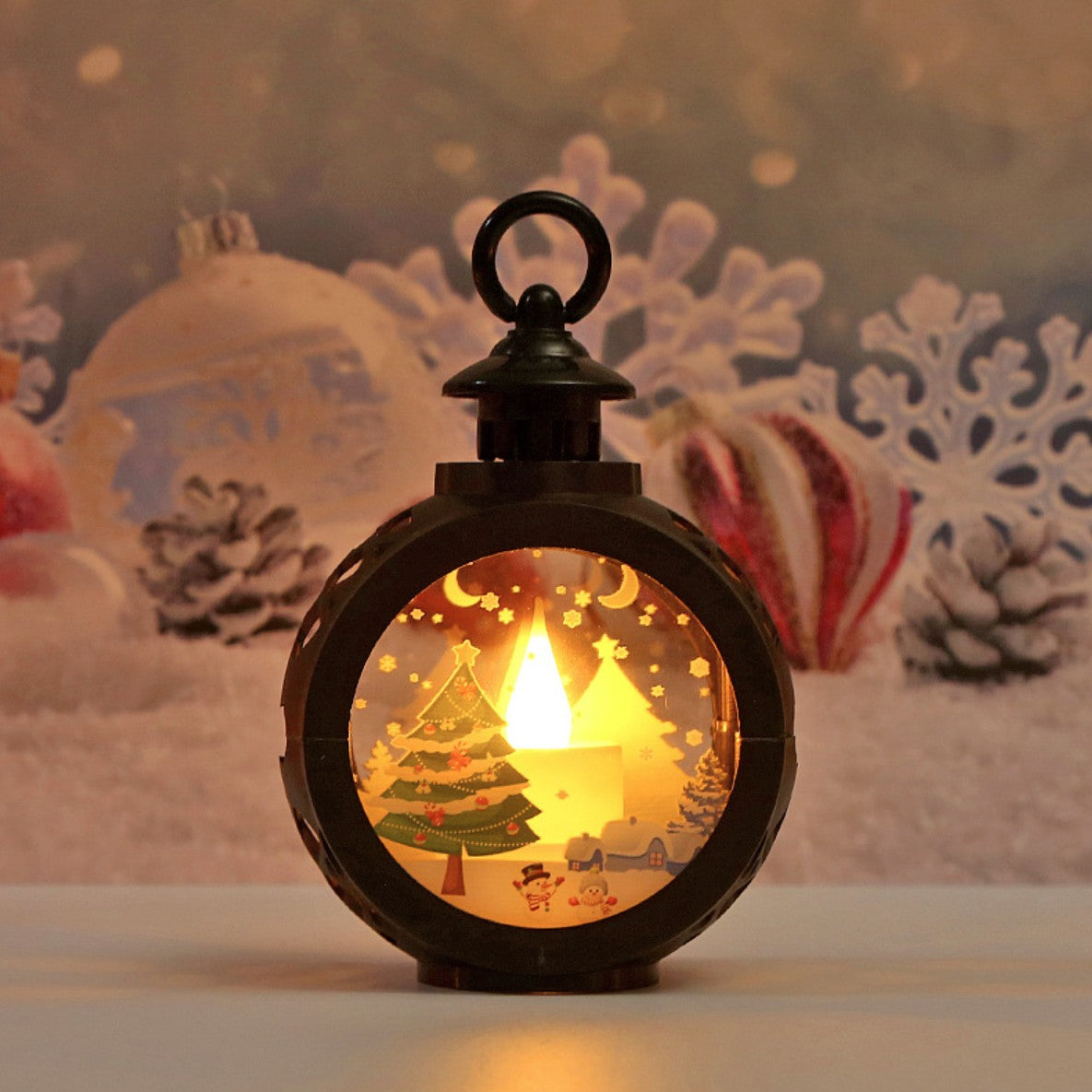 Decorațiune de Crăciun tip Felinar cu LED , 14 x 9 cm, Negru