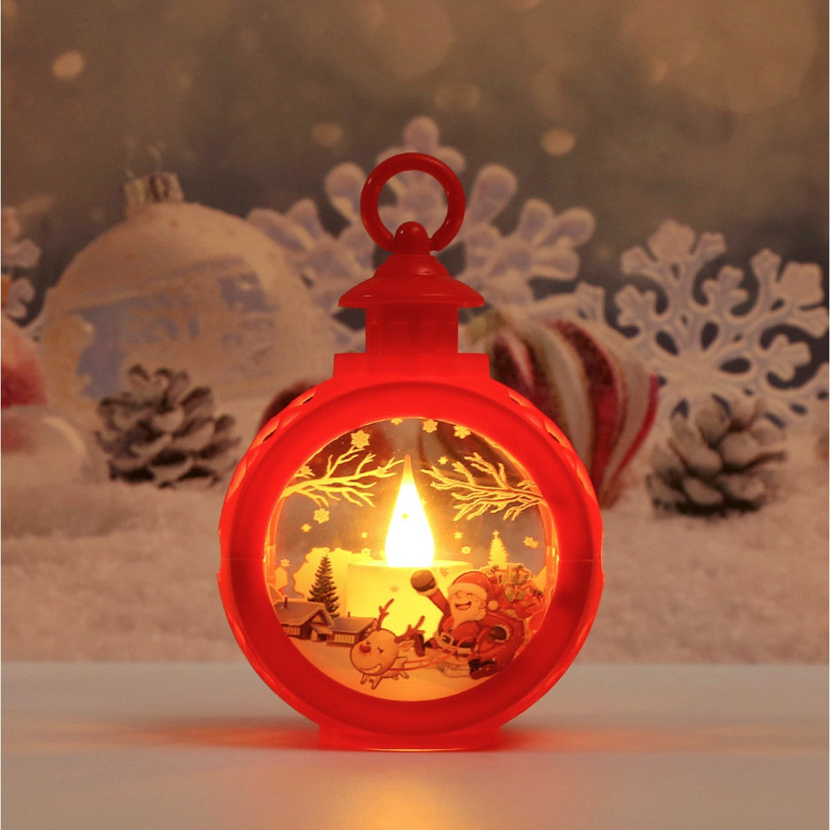 Decorațiune de Crăciun tip Felinar cu LED , 14 x 9 cm, Roșu