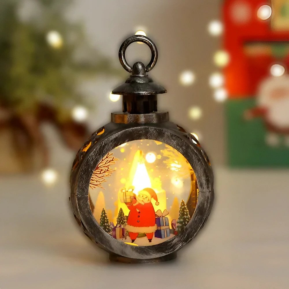 Decorațiune de Crăciun tip Felinar cu LED , 14 x 9 cm, Bronz-Argintiu