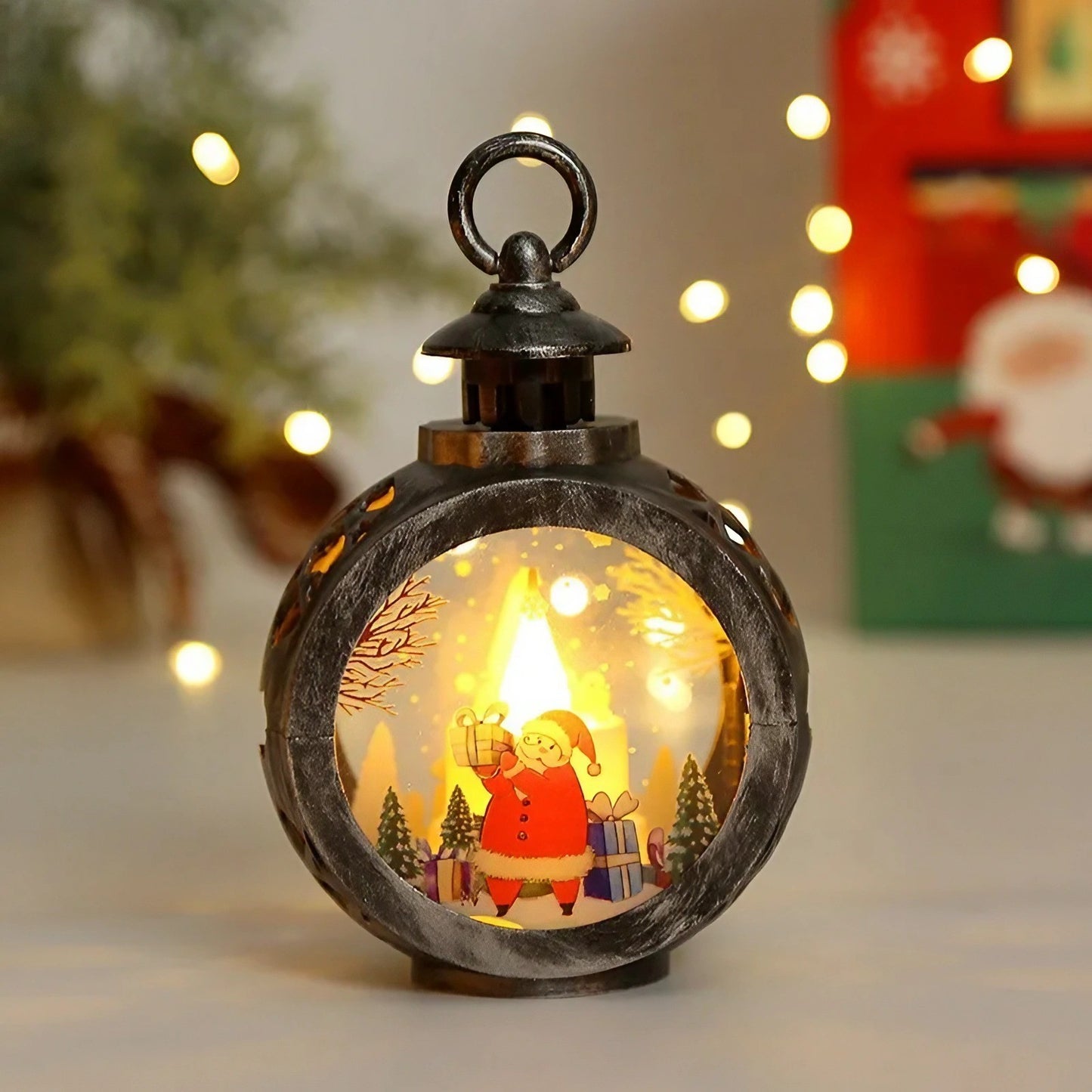 Decorațiune de Crăciun tip Felinar cu LED , 14 x 9 cm, Bronz-Argintiu