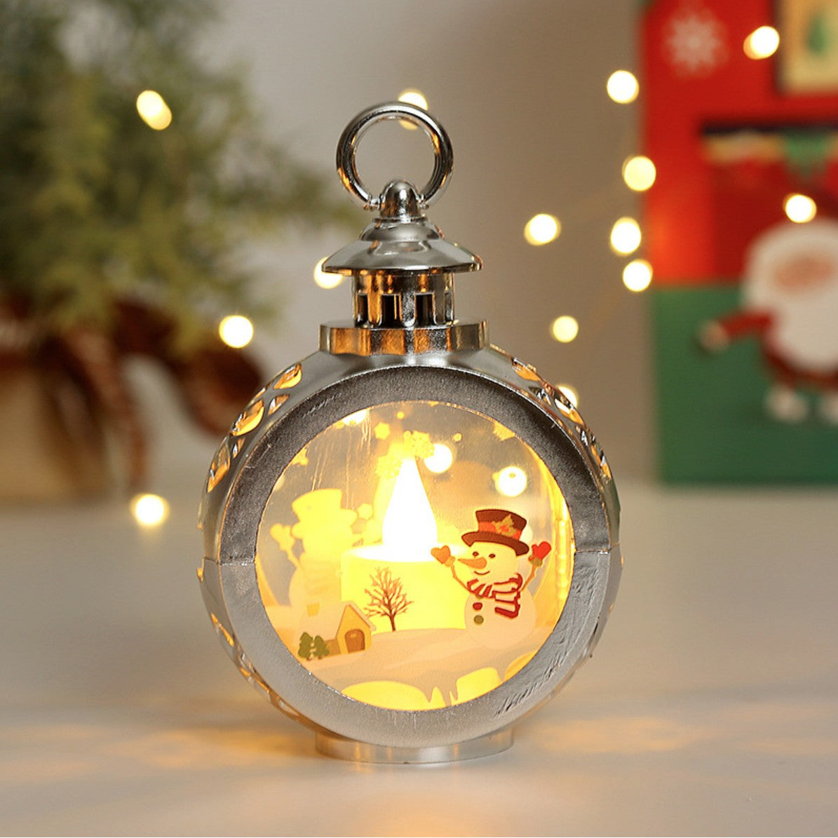Decorațiune de Crăciun tip Felinar cu LED , 14 x 9 cm, Argintiu
