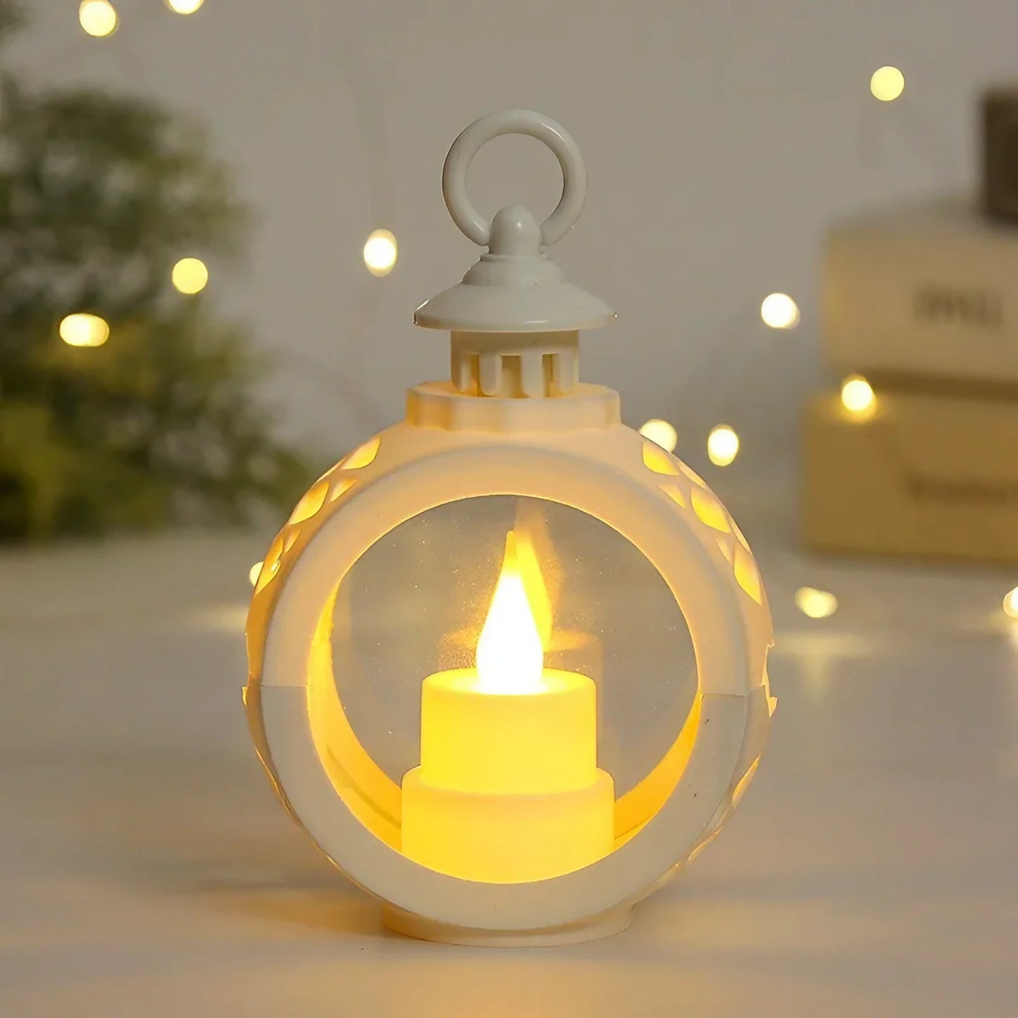 Decorațiune de Crăciun tip Felinar cu LED , 14 x 9 cm, Alb