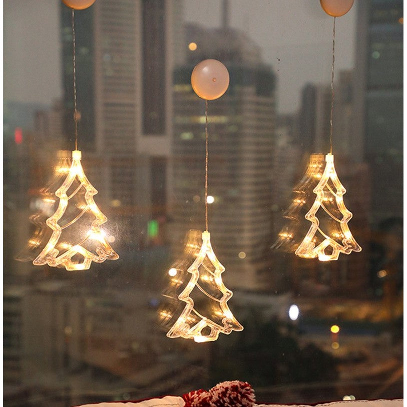 Figurina cu luminite decorative de Craciun in forma de Brad si ventuza pentru geam