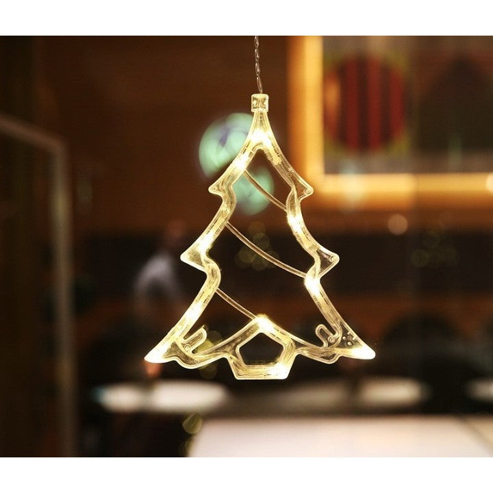 Figurina cu luminite decorative de Craciun in forma de Brad si ventuza pentru geam