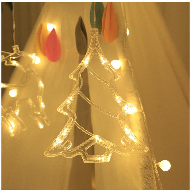 Figurina cu luminite decorative de Craciun in forma de Brad si ventuza pentru geam