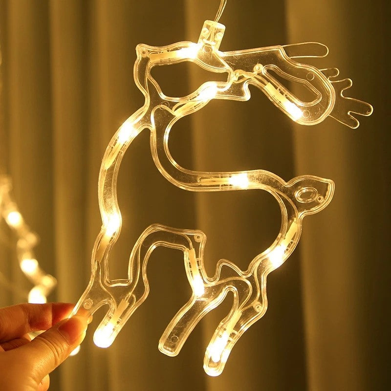 Figurina cu luminite decorative de Craciun in forma de Cerb cu ventuza pentru geam