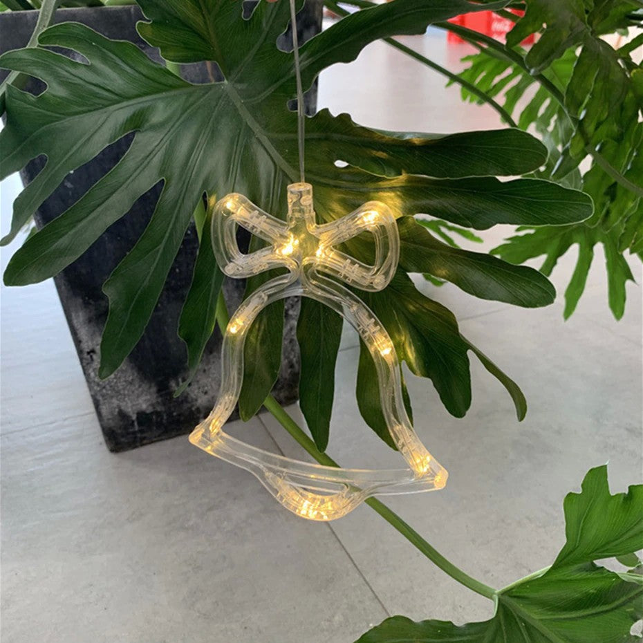 Figurina cu luminite decorative de Craciun in forma de Clopotel si ventuza pentru geam
