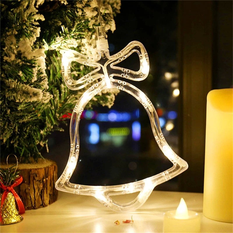 Figurina cu luminite decorative de Craciun in forma de Clopotel si ventuza pentru geam