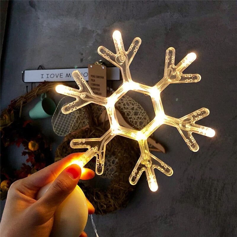 Figurina cu luminite decorative de Craciun in forma de Fulg si ventuza pentru geam