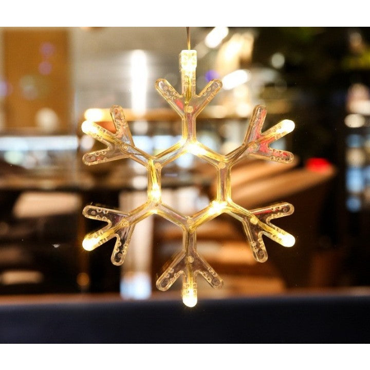 Figurina cu luminite decorative de Craciun in forma de Fulg si ventuza pentru geam