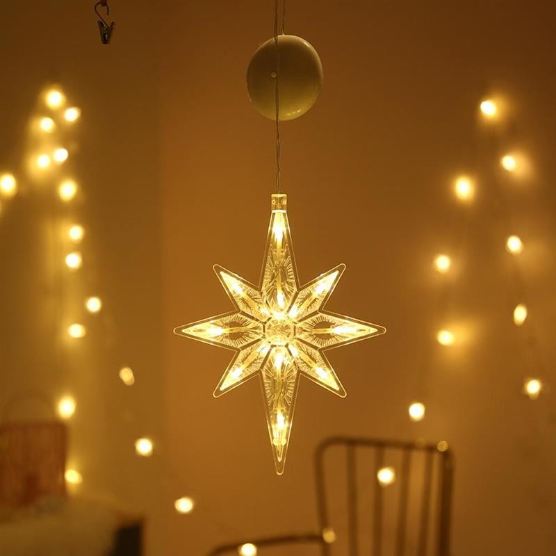 Figurina cu luminite decorative de Craciun in forma de Fulg si ventuza pentru geam