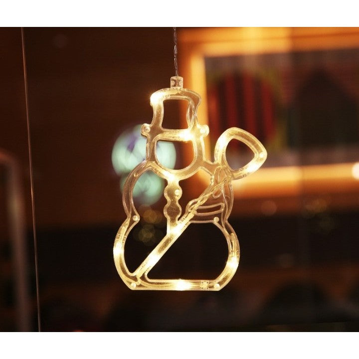 Figurina cu luminite decorative de Craciun in forma de Om de zapada si ventuza pentru geam
