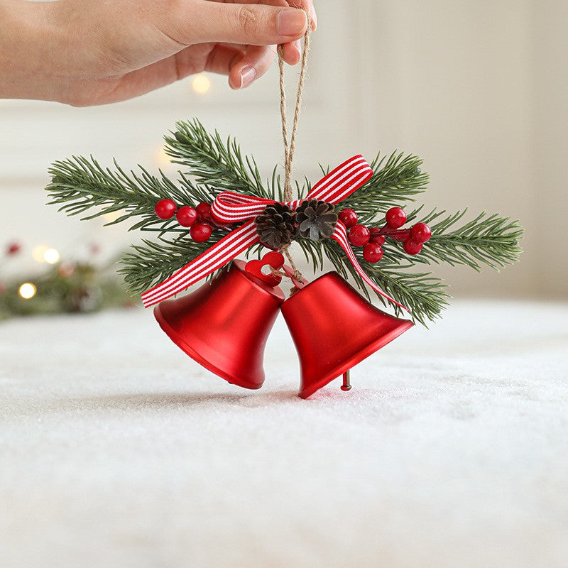 Decoratiune de Craciun pentru Brad, Model 2 Clopotei de Craciun cu Crenguta de Brad