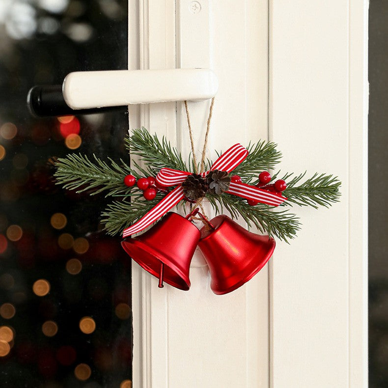 Decoratiune de Craciun pentru Brad, Model 2 Clopotei de Craciun cu Crenguta de Brad