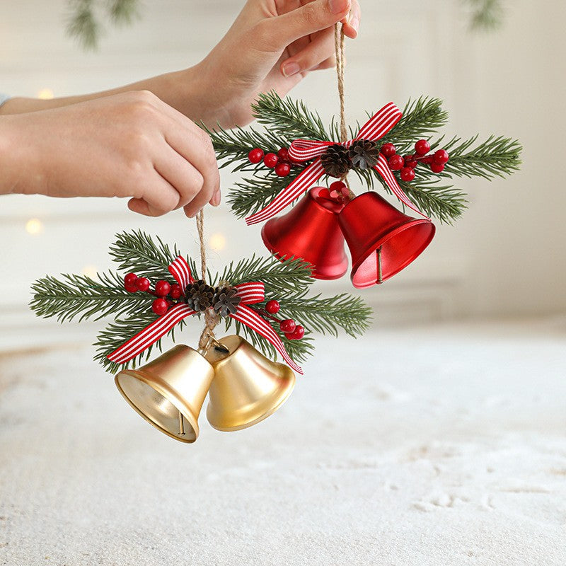 Decoratiune de Craciun pentru Brad, Model 2 Clopotei de Craciun cu Crenguta de Brad