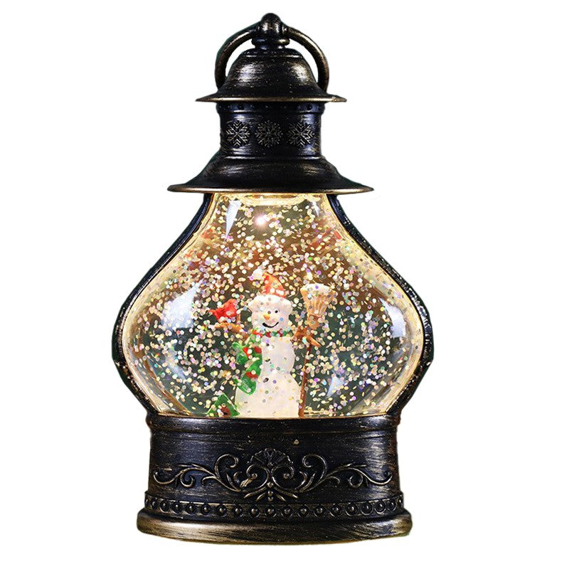 Decoratiune de Craciun tip Felinar, Glob de Cristal cu Fulgi de Zapada, 15 cm