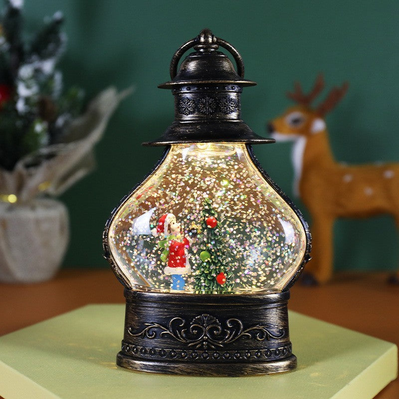Decoratiune de Craciun tip Felinar, Glob de Cristal cu Fulgi de Zapada