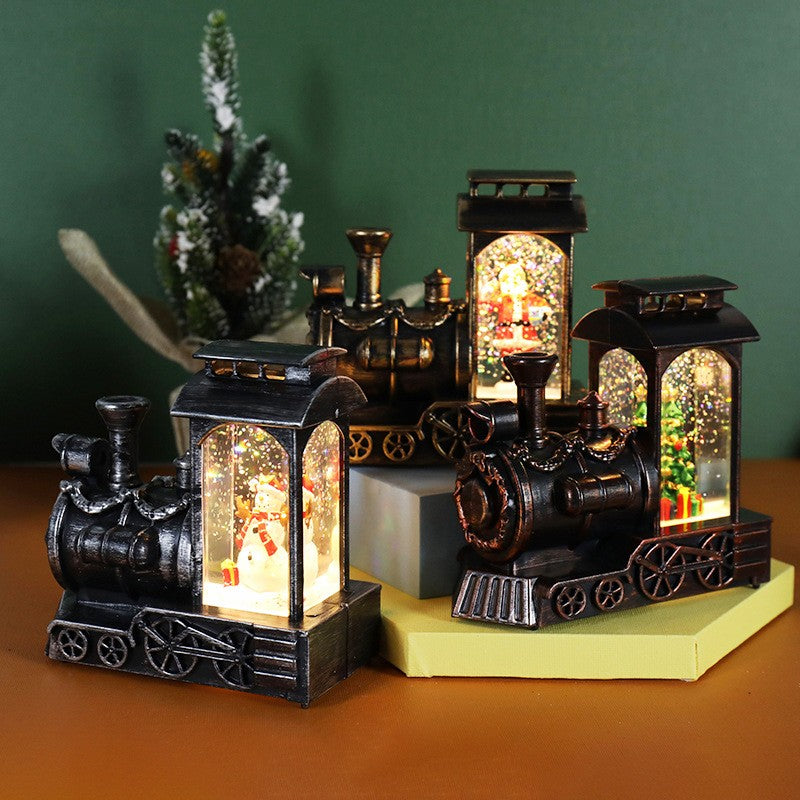 Decoratiune de Craciun tip Locomotiva, Glob de Cristal cu Fulgi de Zapada, Model Pom de Craciun, 12 cm