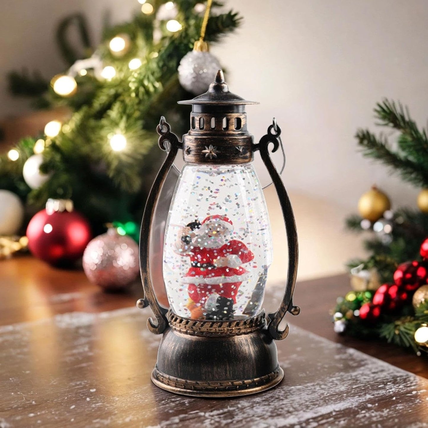Decorațiune Crăciun, Felinar de Crăciun cu LED, Model Lampă cu Ulei, Mos Craciun, 14cm
