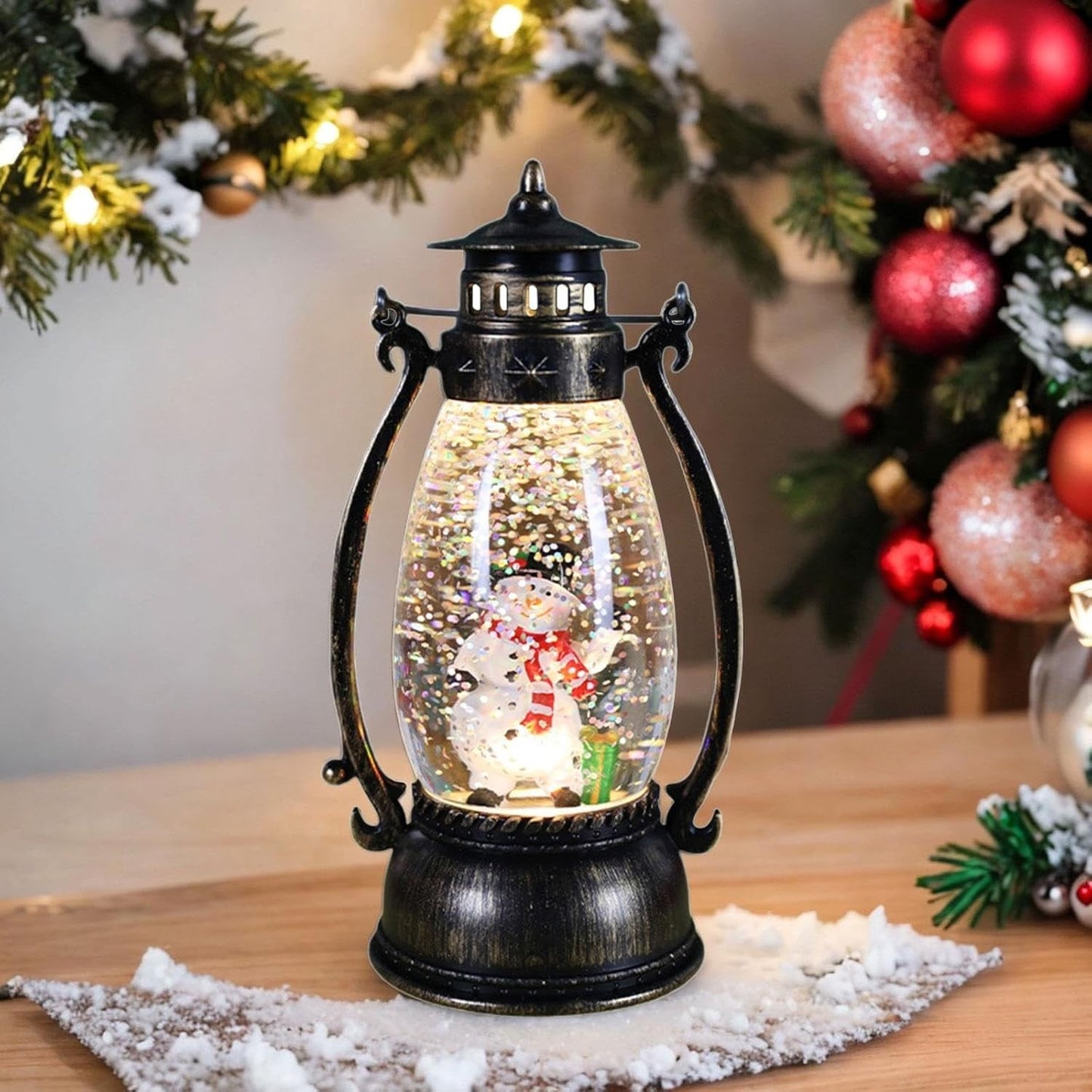 Decorațiune Luminoasă, Felinar de Crăciun cu LED, Model Lampă cu Ulei, 14cm