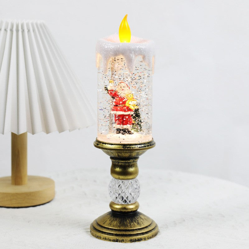 Decorațiune Luminoasă Lampă de Crăciun, Model Sfesnic cu Lumânare și Moș Crăciun