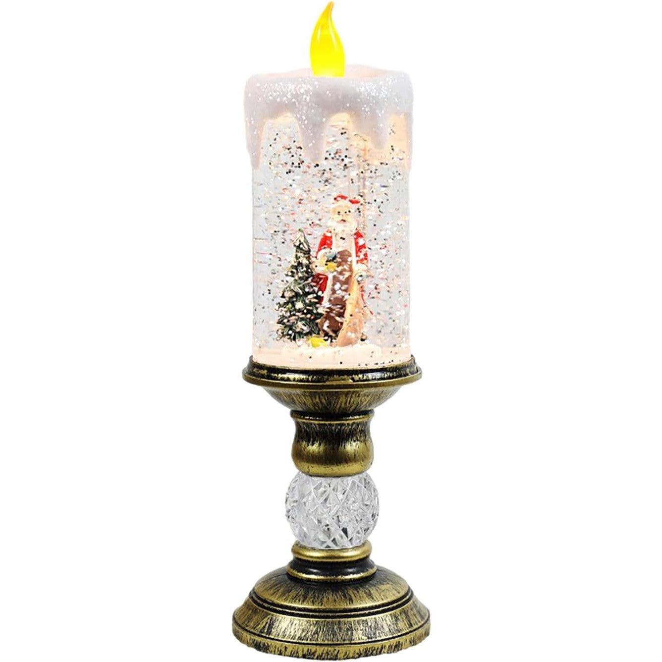 Decorațiune Luminoasă Lampă de Crăciun, Model Sfesnic cu Lumânare și Mos Craciun si Bradul,