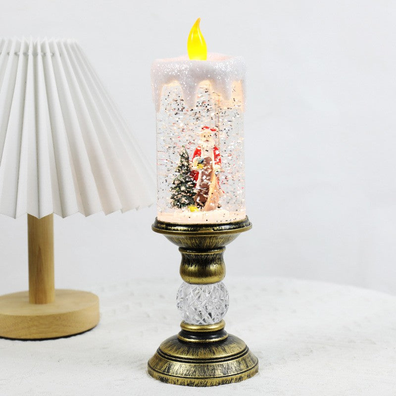 Decorațiune Luminoasă Lampă de Crăciun, Model Sfesnic cu Lumânare și Mos Craciun si Bradul,