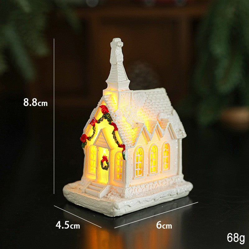 Decoratiune Ornament de Craciun, Biserica de Craciun din Rasina, Iluminata LED, 9 cm