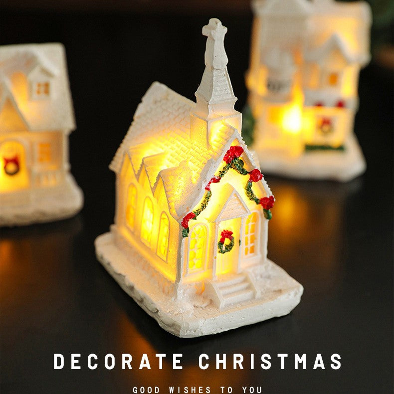 Decoratiune Ornament de Craciun, Biserica de Craciun din Rasina, Iluminata LED, 9 cm