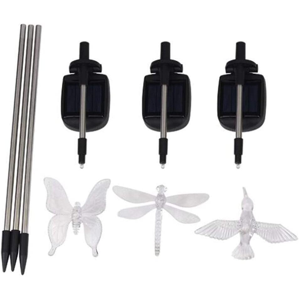Set 3 lămpi solare led tip pasare-fluture-libelula, înălțime 43 cm- Multicolor