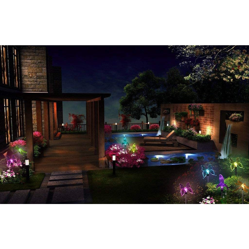 Set 3 lămpi solare led tip pasare-fluture-libelula, înălțime 43 cm- Multicolor
