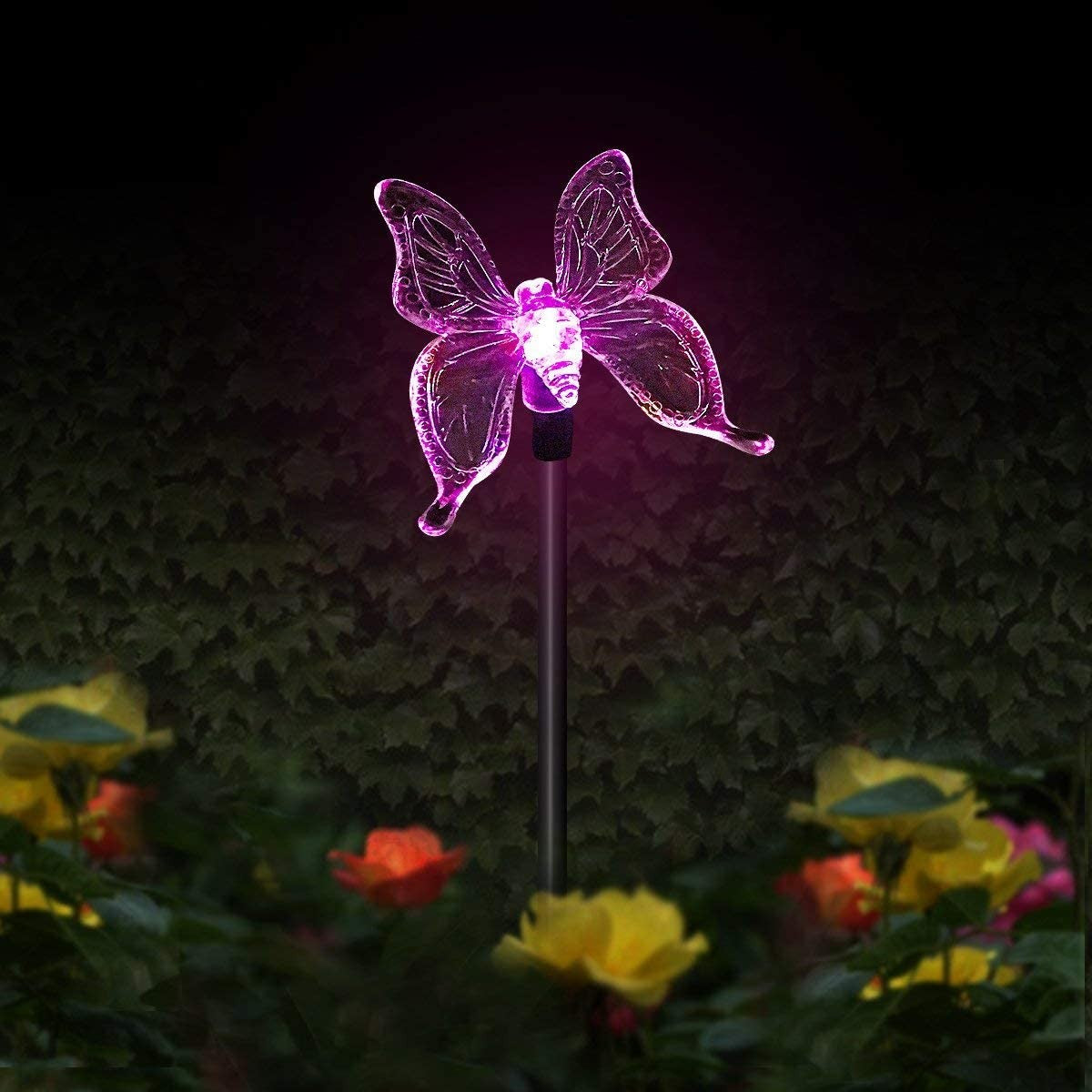 Set 3 lămpi solare led tip pasare-fluture-libelula, înălțime 43 cm- Multicolor