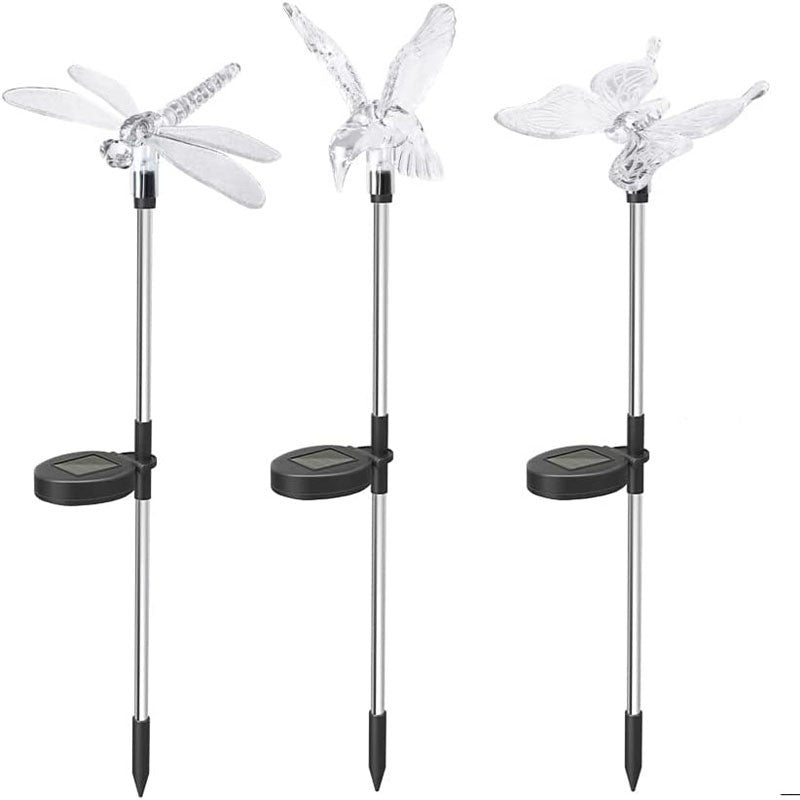 Set 3 lămpi solare led tip pasare-fluture-libelula, înălțime 43 cm- Multicolor
