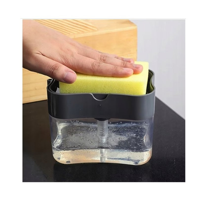 Dispenser 2 in 1 pentru detergent lichid de vase sau pentru obiecte sanitare cu suport pentru burete de bucătărie