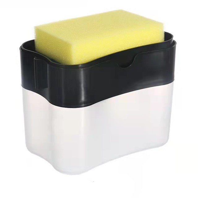 Dispenser 2 in 1 pentru detergent lichid de vase sau pentru obiecte sanitare cu suport pentru burete de bucătărie