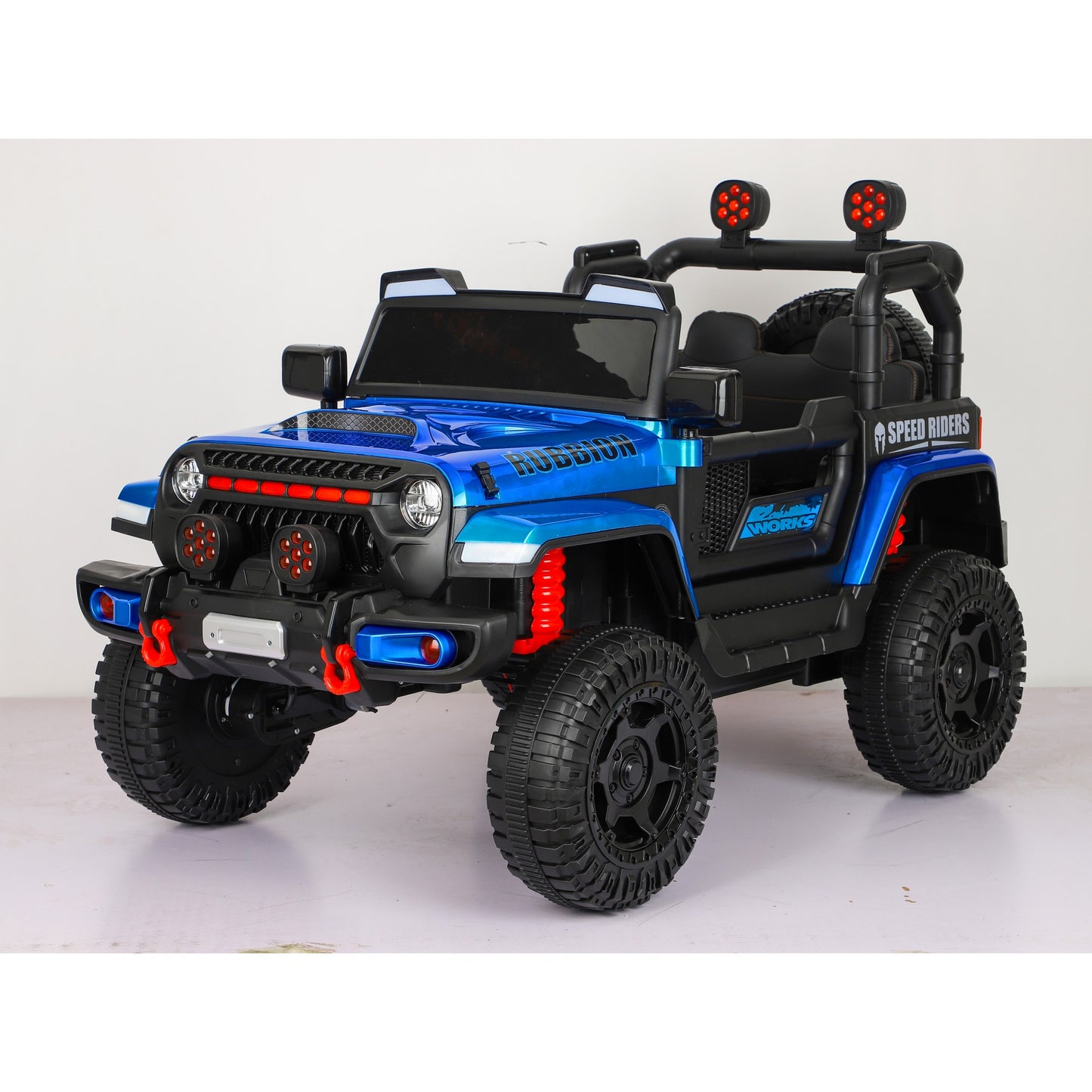 Mașină Electrică pentru Copii 3-9 ani, Off-Road, Conectare Bluetooth, telecomandă, Tracțiune Integrală, Lumina Intermitenta, Baterie 12V 7Ah, 120x63x68cm Albastru