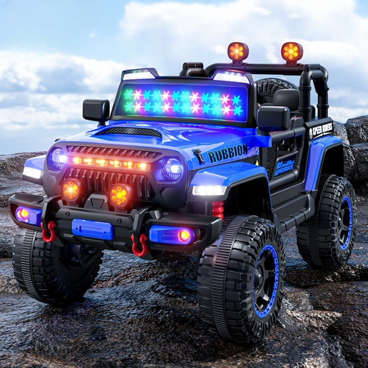 Mașină Electrică pentru Copii 3-9 ani, Off-Road, Conectare Bluetooth, telecomandă, Tracțiune Integrală, Lumina Intermitenta, Baterie 12V 7Ah, 120x63x68cm Albastru